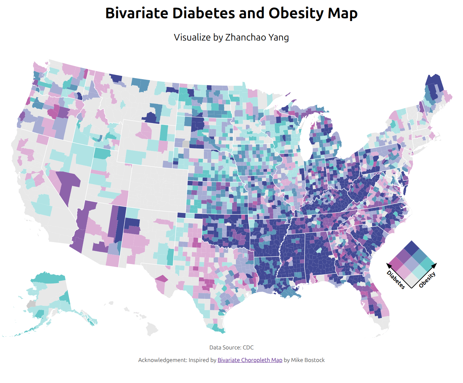 Day 17 Bivariate Diabetes and Obesity Map